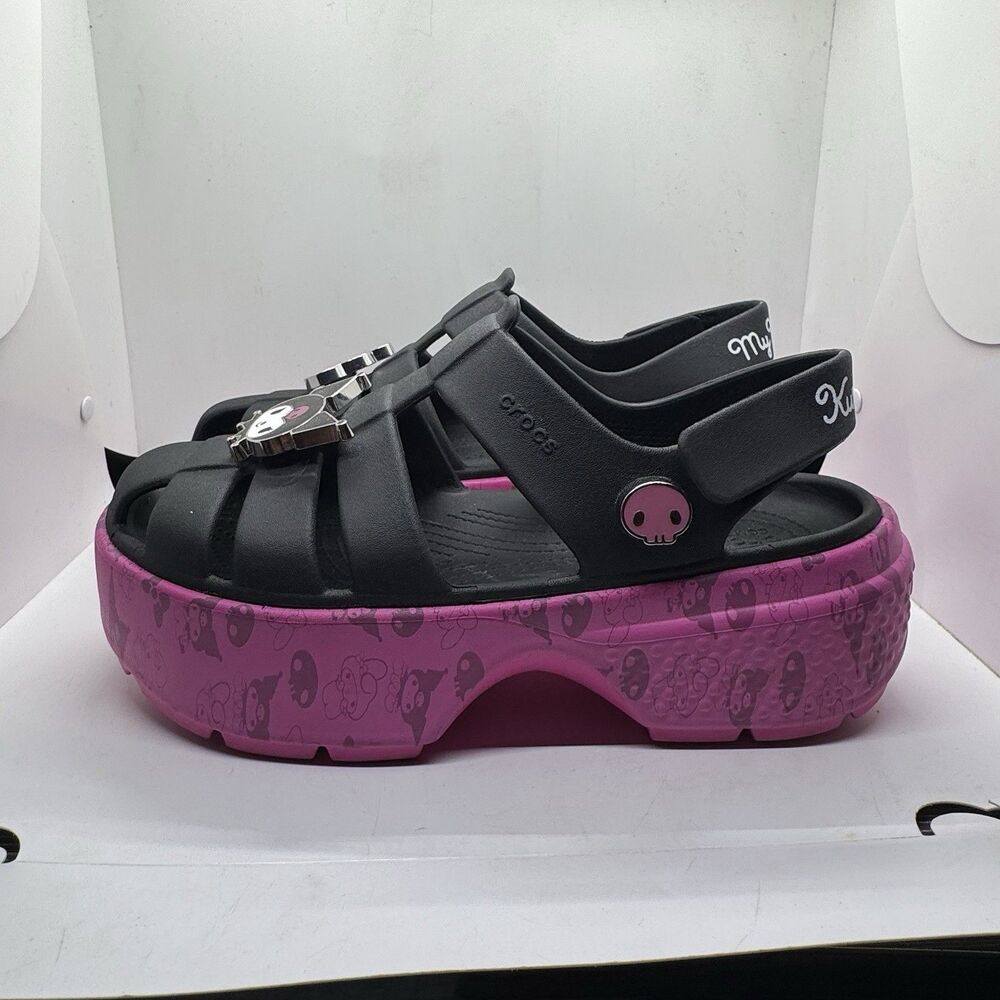 Crocs MY MELODY KUROMI STOMP SANDAL Womens 10 Sanrio Black Pink Purple